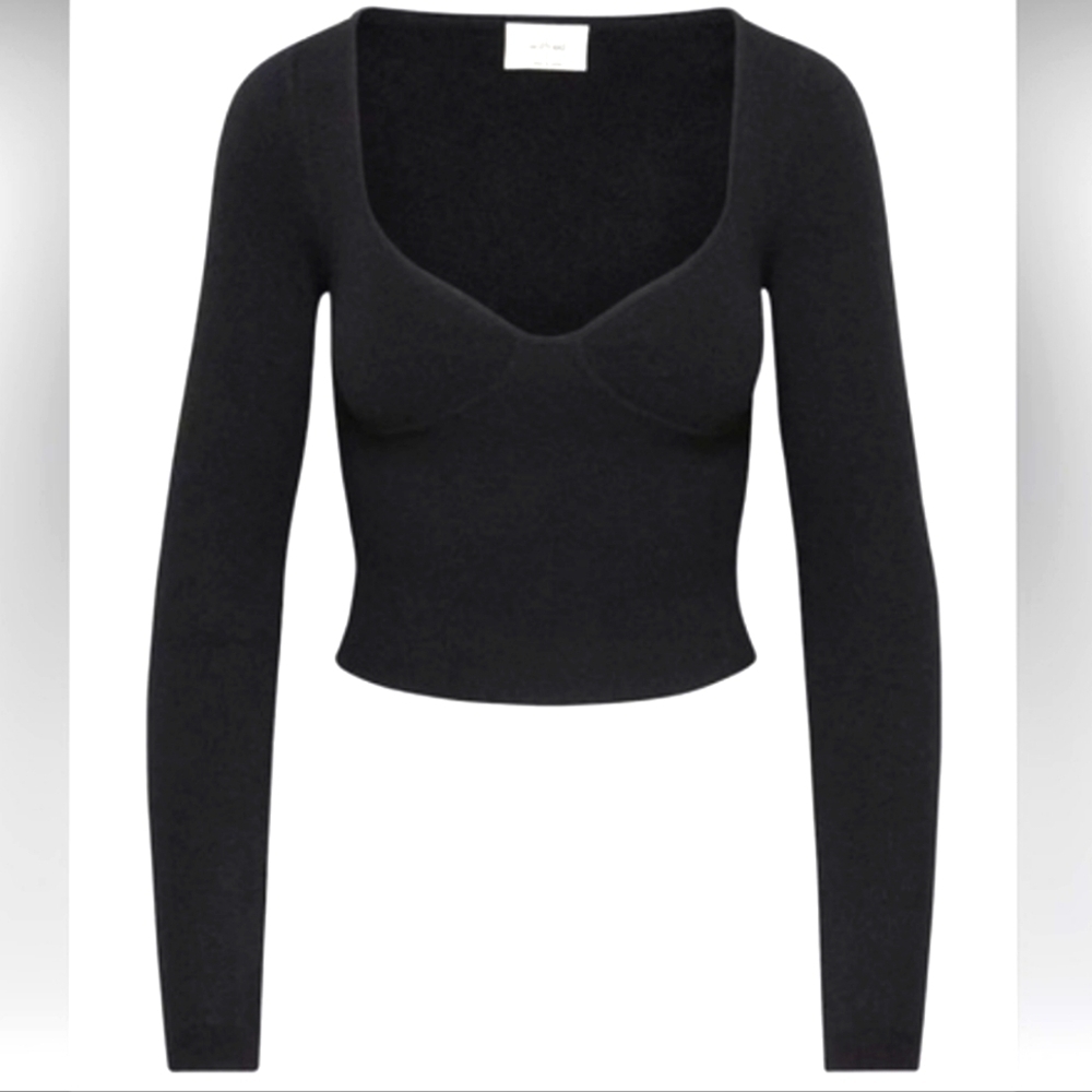Aritzia Wilfred Sweetheart Crop Sweater in Black Size M